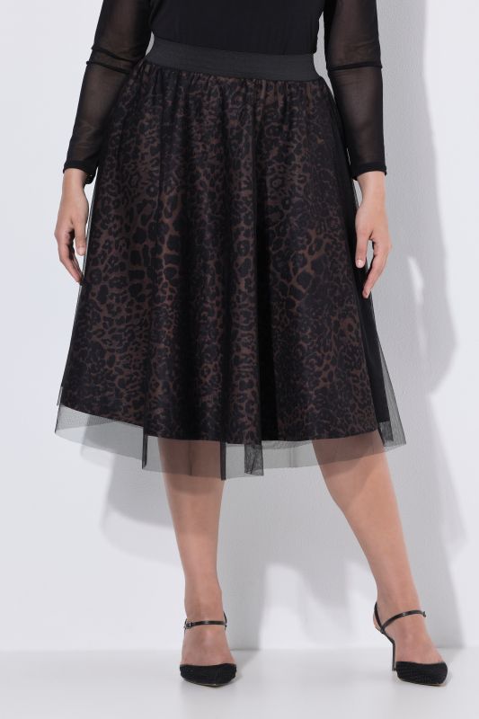 Layered Mesh Elastic Waist Leopard Print Skirt