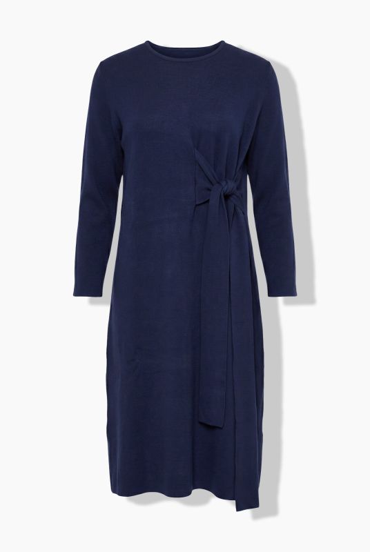 Asymmetric Ribbon Tie Long Sleeve Sweater Dress