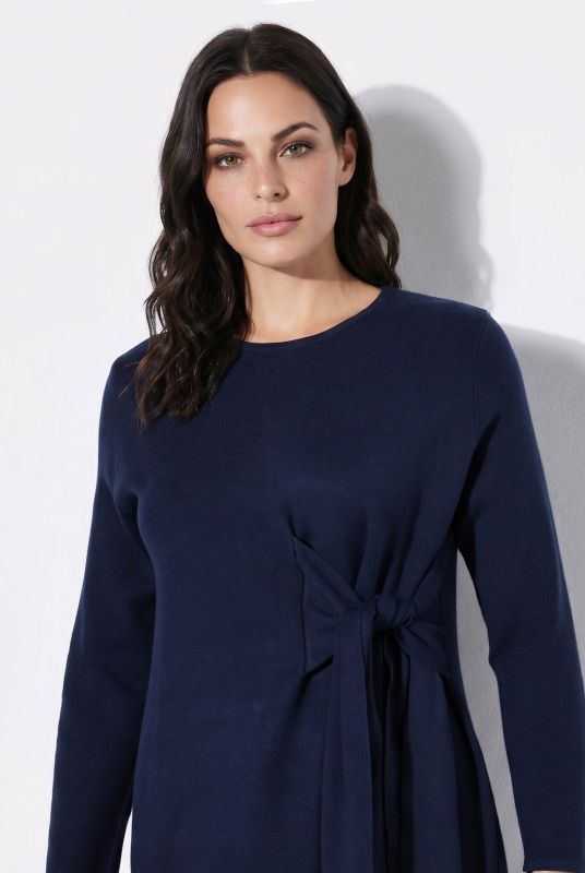Asymmetric Ribbon Tie Long Sleeve Sweater Dress