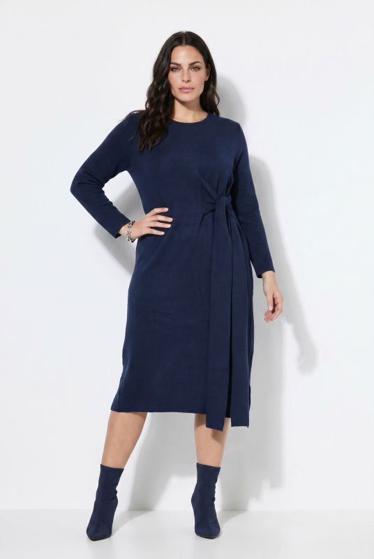 Asymmetric Ribbon Tie Long Sleeve Sweater Dress