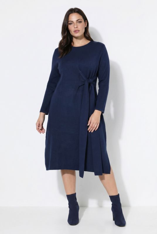 Asymmetric Ribbon Tie Long Sleeve Sweater Dress