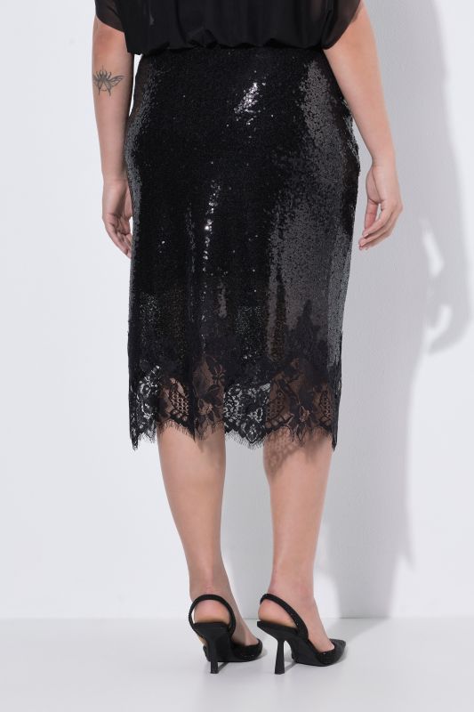 Sequined Elastic Waist Lace-Trimmed Skirt