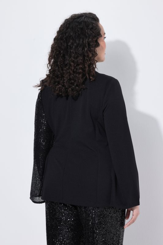 Wrap Style Sequin Paneled Long Sleeve Blazer