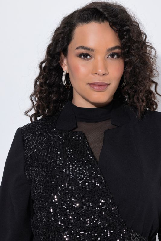 Wrap Style Sequin Paneled Long Sleeve Blazer