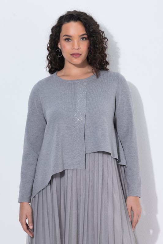 Asymmetric Rhinestone Studded Pointed Hem Sweater