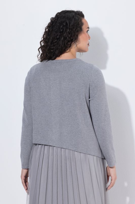 Asymmetric Rhinestone Studded Pointed Hem Sweater