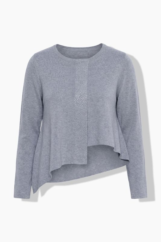 Asymmetric Rhinestone Studded Pointed Hem Sweater