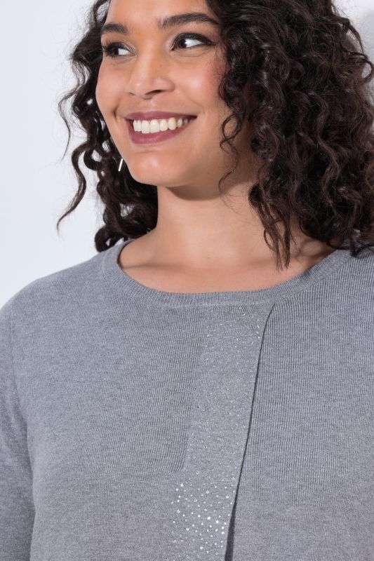 Asymmetric Rhinestone Studded Pointed Hem Sweater