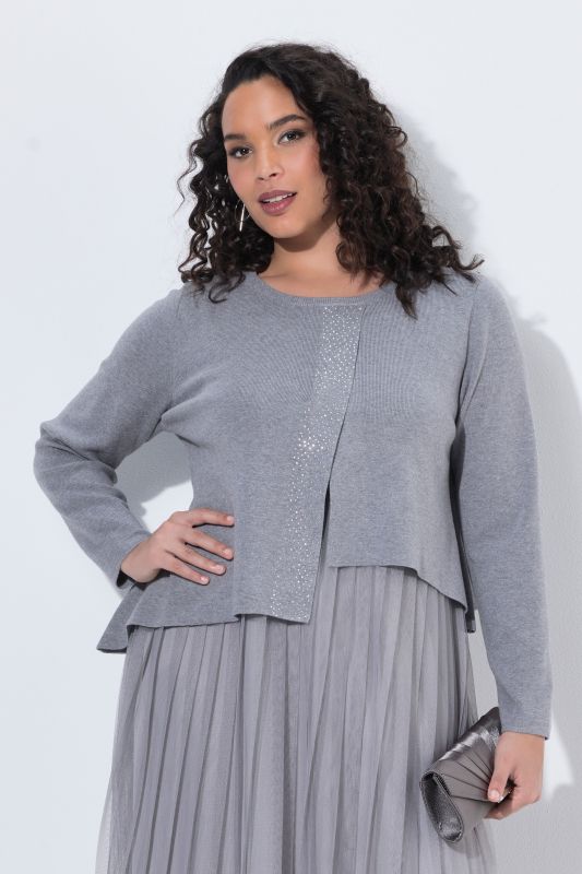 Asymmetric Rhinestone Studded Pointed Hem Sweater