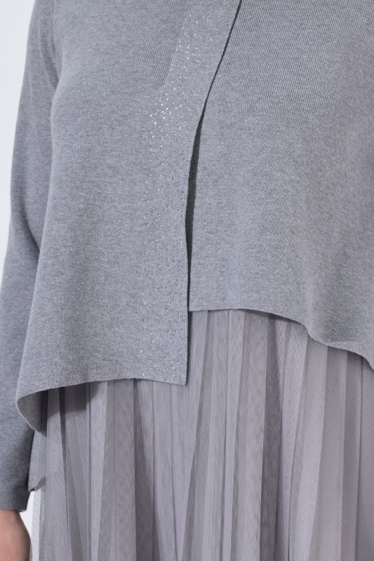 Asymmetric Rhinestone Studded Pointed Hem Sweater
