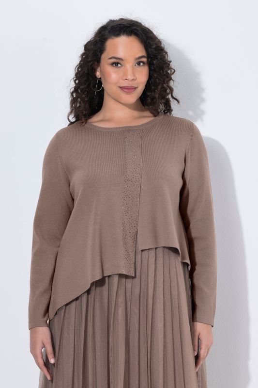 Asymmetric Rhinestone Studded Pointed Hem Sweater