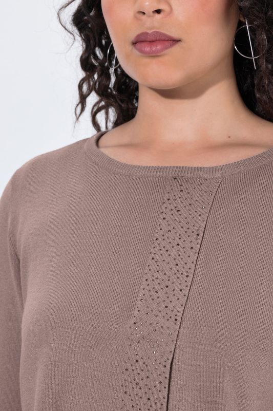 Asymmetric Rhinestone Studded Pointed Hem Sweater