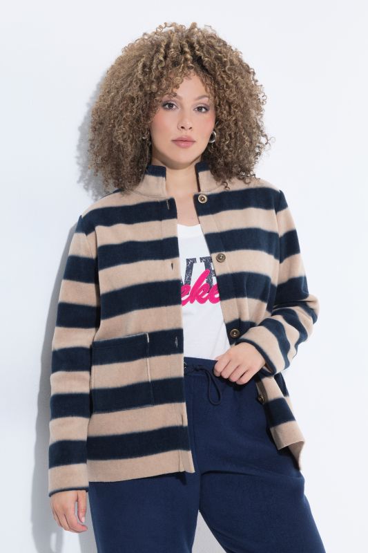 Striped Fleece Turtleneck Jacket