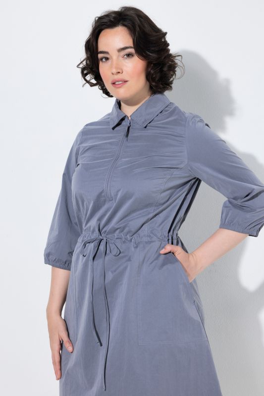 Drawstring Waist 3/4 Sleeve Midi Dress