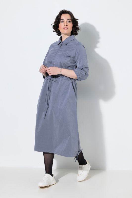 Drawstring Waist 3/4 Sleeve Midi Dress