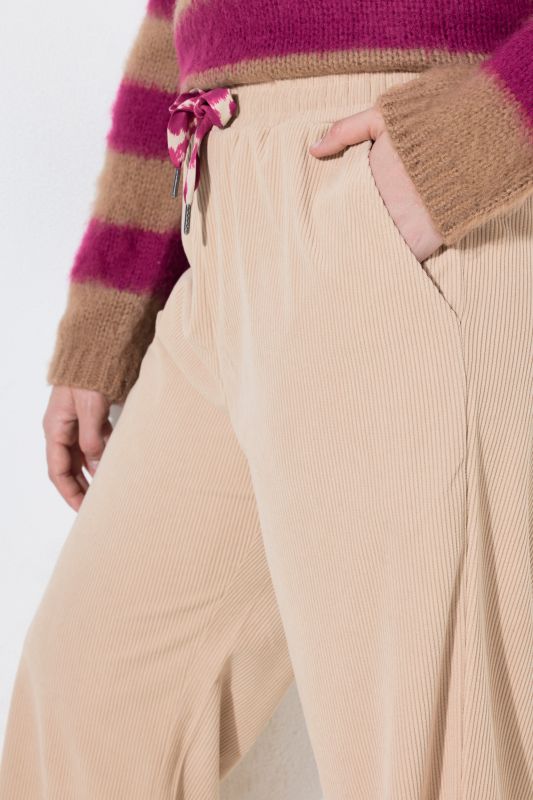 Wide Leg Drawstring Waist Corduroy Pants