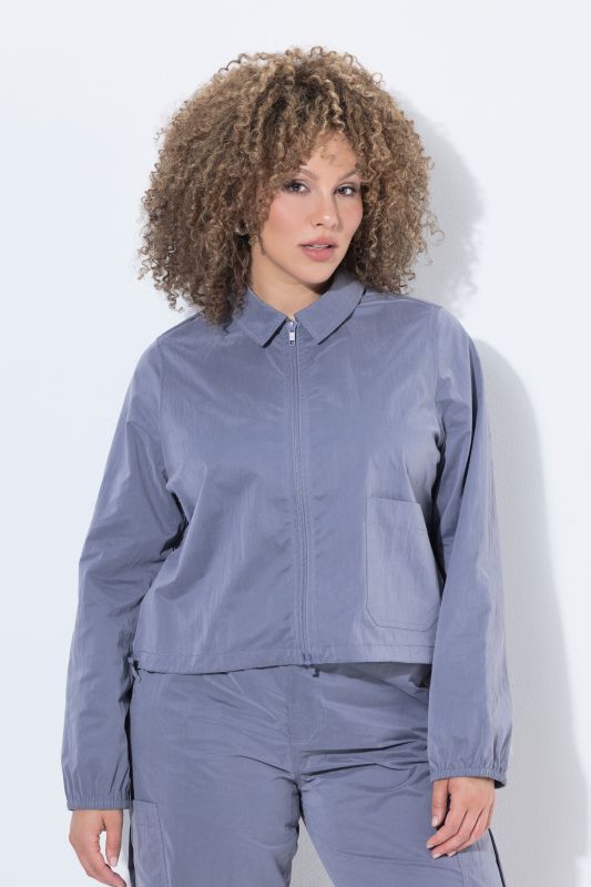 Collared Long Sleeve Zip-Up Blouse