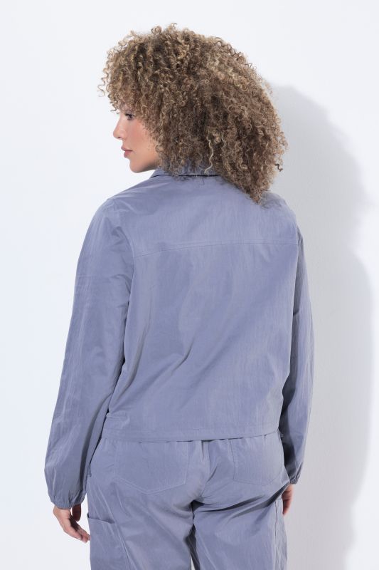 Collared Long Sleeve Zip-Up Blouse