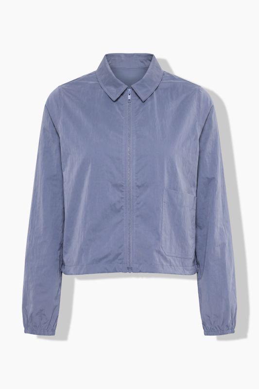 Collared Long Sleeve Zip-Up Blouse