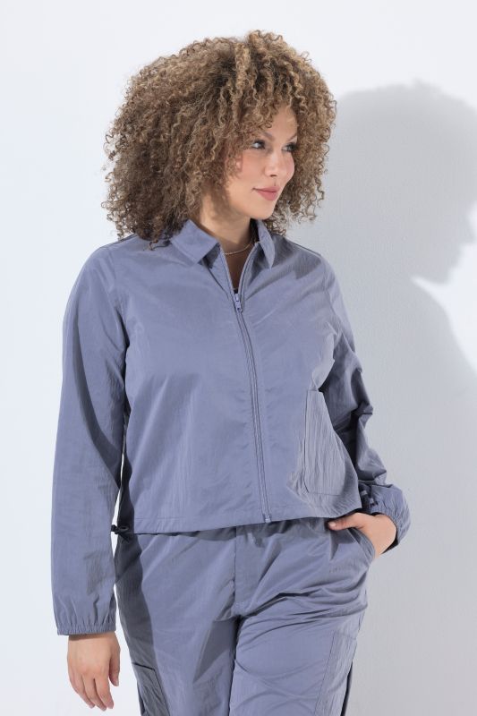 Collared Long Sleeve Zip-Up Blouse