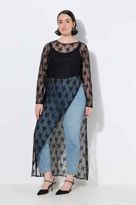 Sheer Lace Long Sleeve Asymmetric Maxi Dress