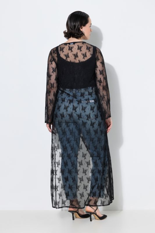 Sheer Lace Long Sleeve Asymmetric Maxi Dress