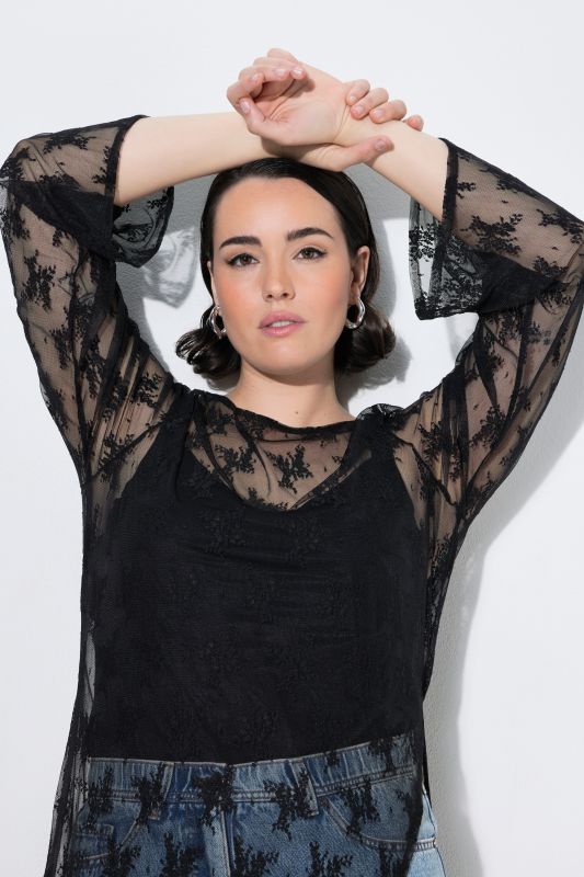 Sheer Lace Long Sleeve Asymmetric Maxi Dress