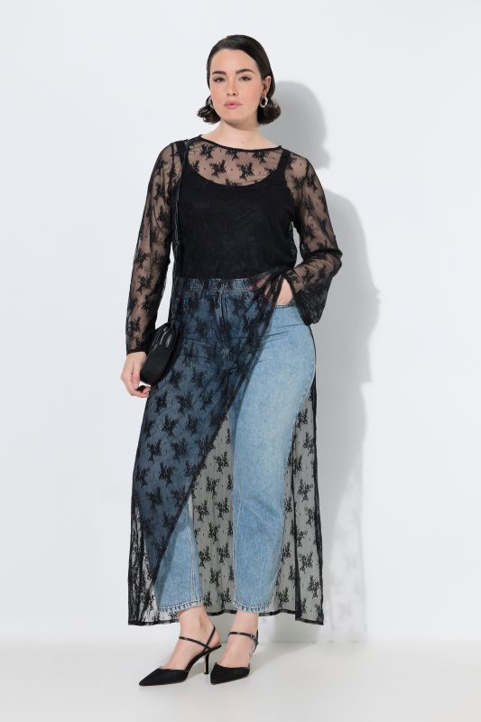 Sheer Lace Long Sleeve Asymmetric Maxi Dress