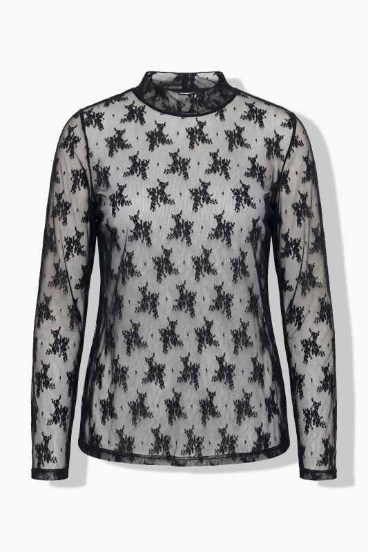 Sheer Lace Long Sleeve Turtleneck Blouse