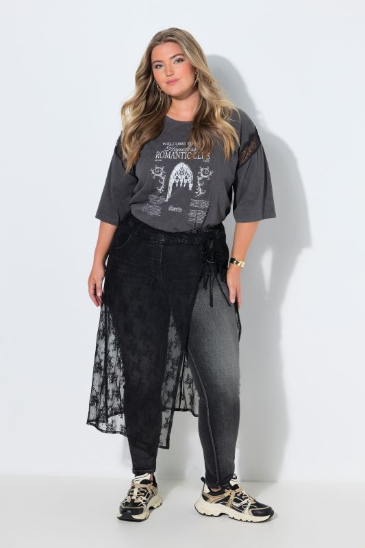 Asymmetric Lace Elastic Waist Wrap Skirt