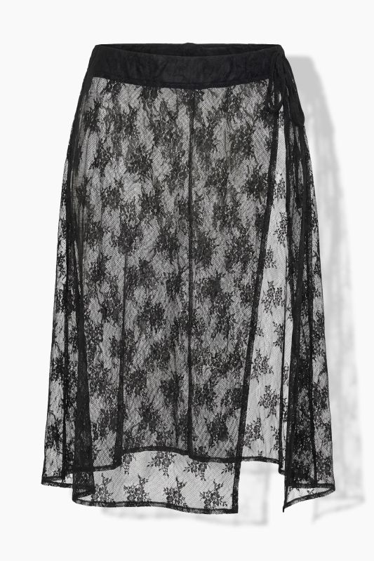Asymmetric Lace Elastic Waist Wrap Skirt