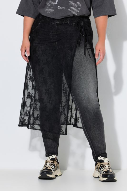 Asymmetric Lace Elastic Waist Wrap Skirt