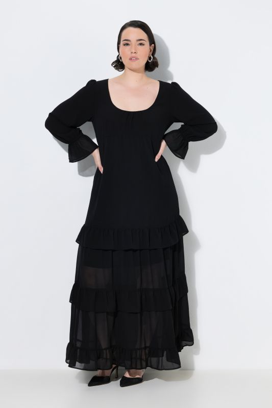 Empire Waist Long Sleeve Tiered Chiffon Maxi Dress