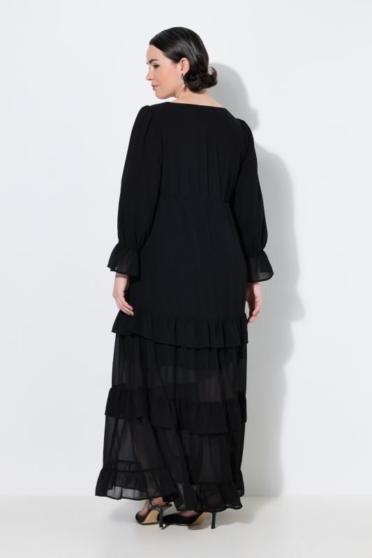Empire Waist Long Sleeve Tiered Chiffon Maxi Dress