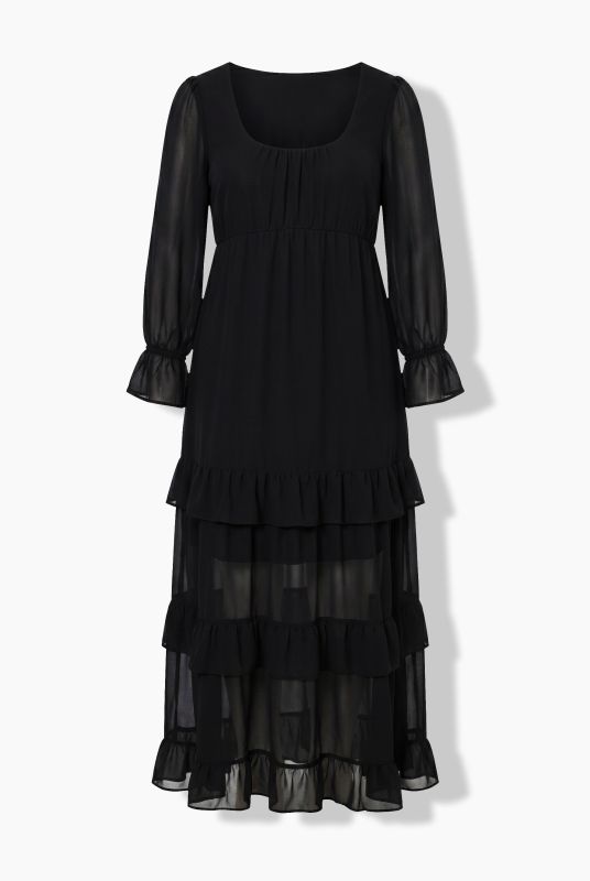 Empire Waist Long Sleeve Tiered Chiffon Maxi Dress
