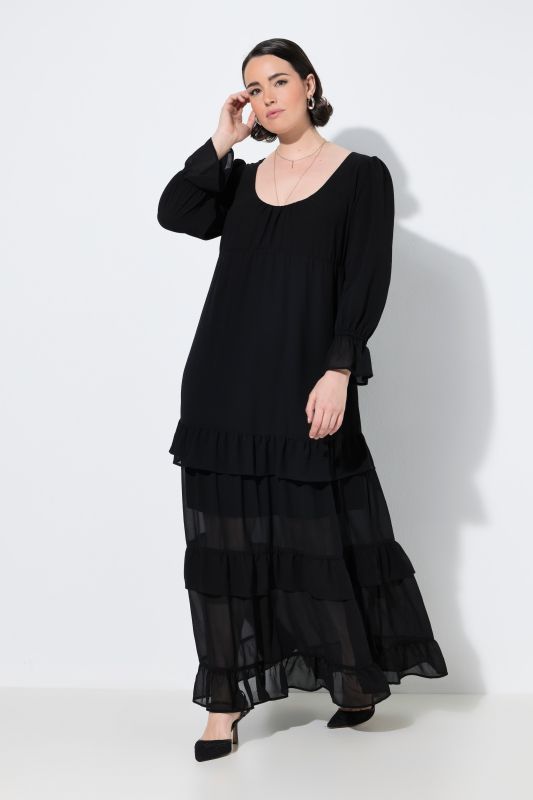 Empire Waist Long Sleeve Tiered Chiffon Maxi Dress