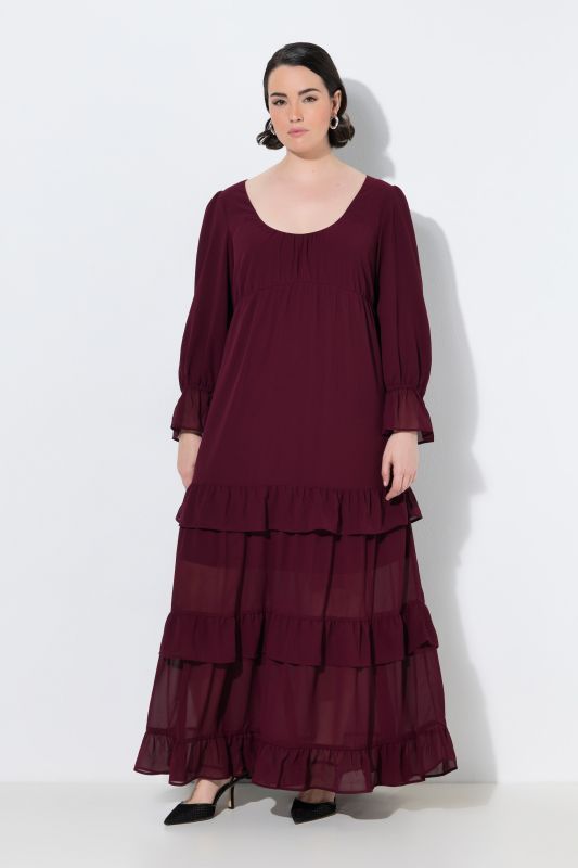 Empire Waist Long Sleeve Tiered Chiffon Maxi Dress