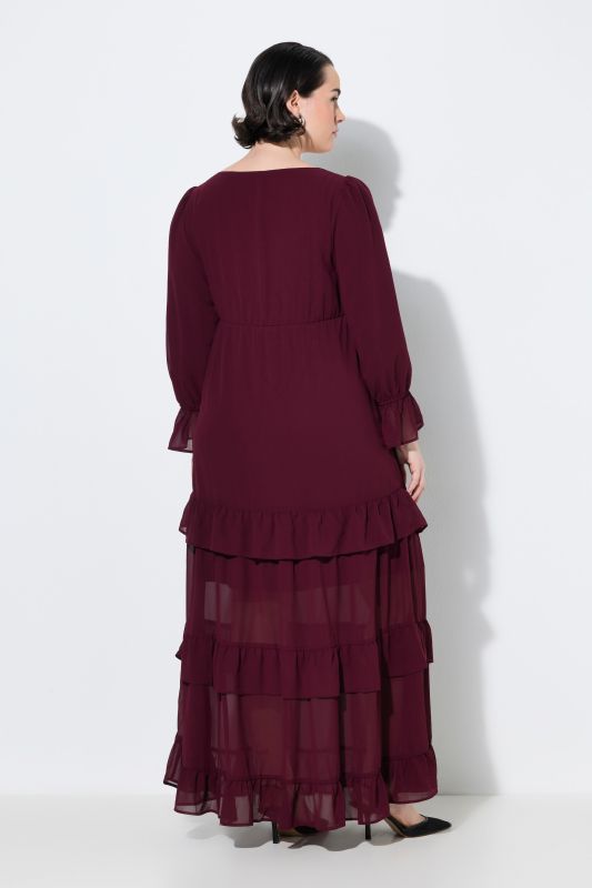 Empire Waist Long Sleeve Tiered Chiffon Maxi Dress