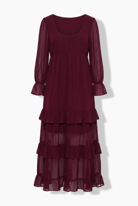 Empire Waist Long Sleeve Tiered Chiffon Maxi Dress