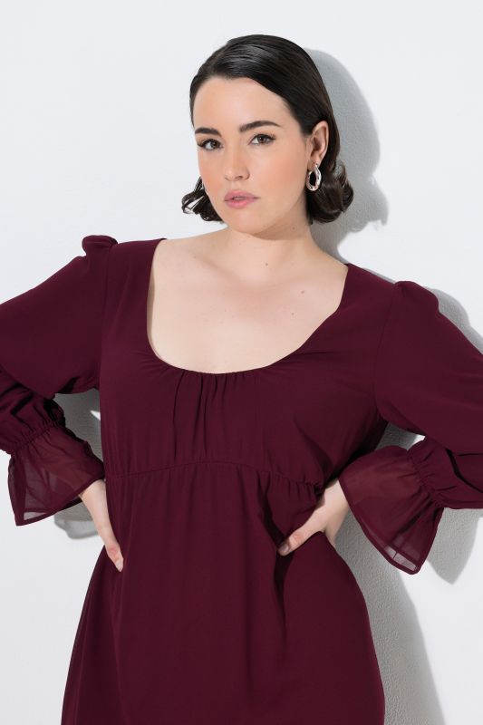 Empire Waist Long Sleeve Tiered Chiffon Maxi Dress