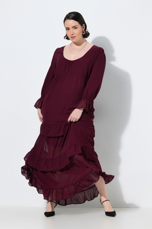 Empire Waist Long Sleeve Tiered Chiffon Maxi Dress