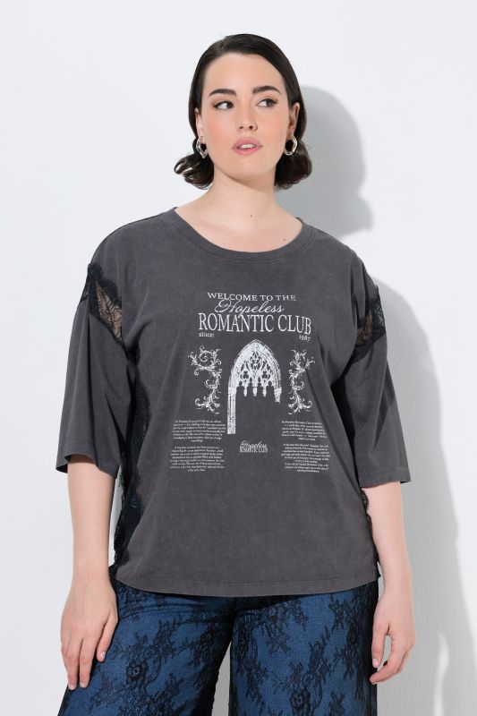 Lace Panel Short Sleeve Graphic Tee