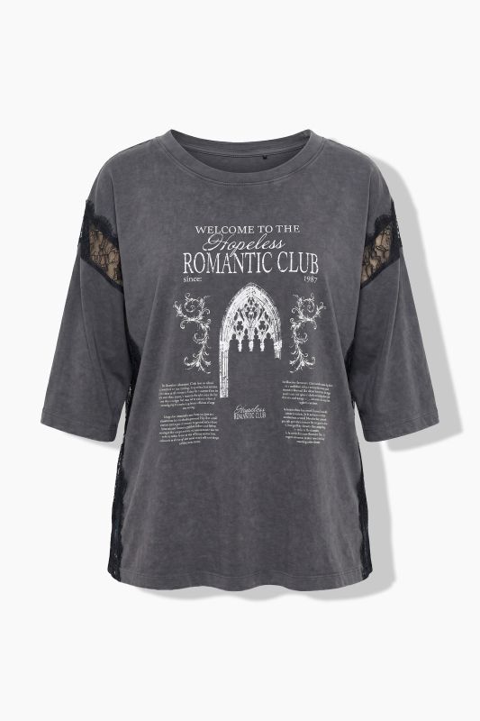Lace Panel Short Sleeve Graphic Tee