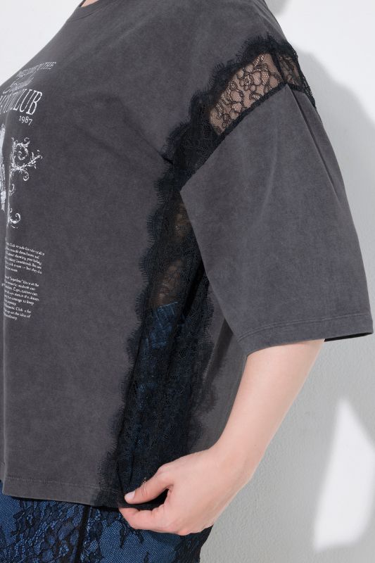 Lace Panel Short Sleeve Graphic Tee