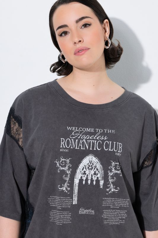 Lace Panel Short Sleeve Graphic Tee