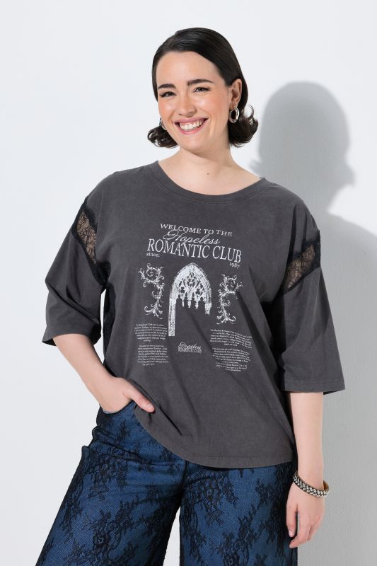 Lace Panel Short Sleeve Graphic Tee