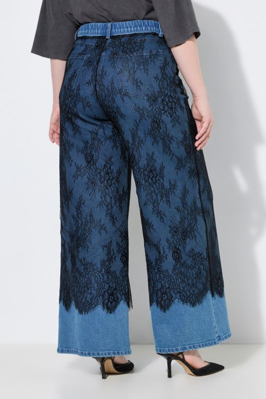 Wide Leg Lace Panel Stretch Fit Jeans