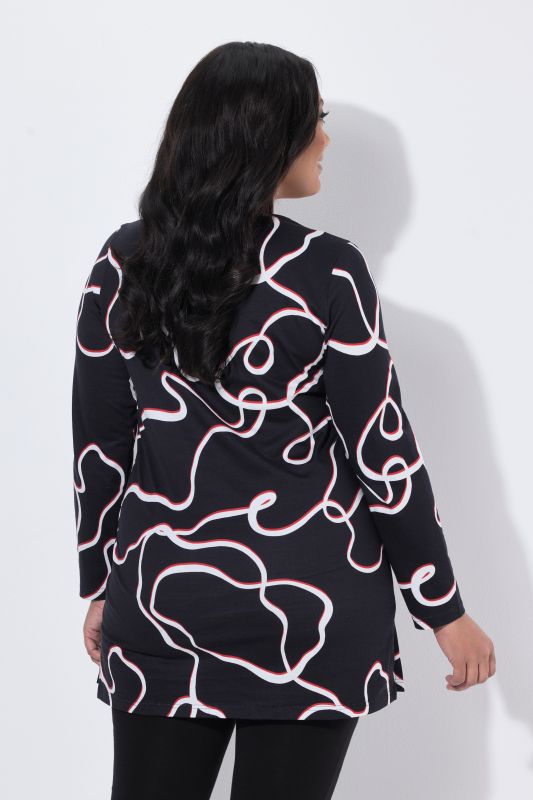 Wave Print Notch Neck A-Line Knit Tunic