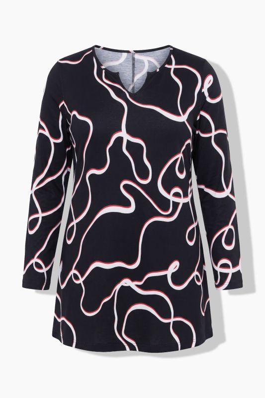 Wave Print Notch Neck A-Line Knit Tunic