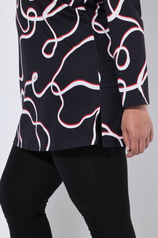 Wave Print Notch Neck A-Line Knit Tunic